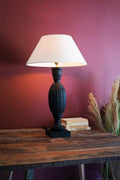 Black Turned Mango Wood Table Lamp with Fabric Shade | Island Decor | Lighting