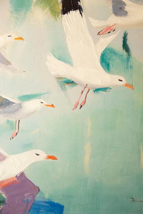 Framed Seagulls Painting | Coastal Decor | Wall Art