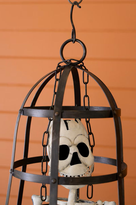 Metal Halloween Skeleton in a Cage | Seasonal | Halloween