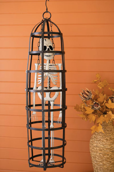 Metal Halloween Skeleton in a Cage | Seasonal | Halloween