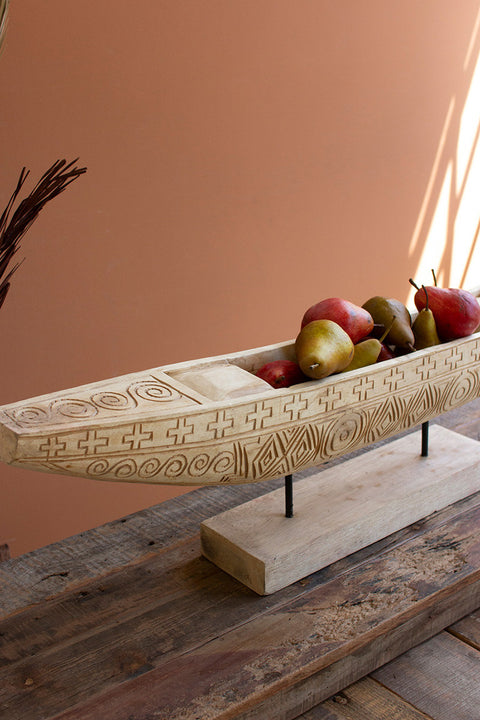 Natural Wooden Boat Decor on a Base | Island Decor | Decorative Trays