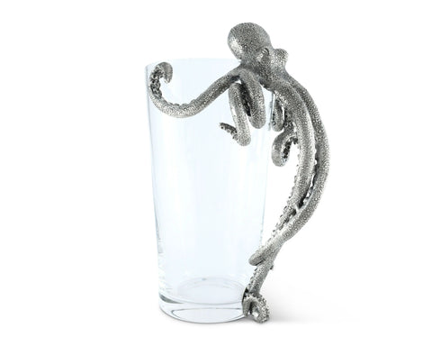 Pewter Octopus Handle Glass Pitcher | Coastal Decor | Pitchers
