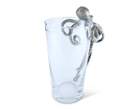 Pewter Octopus Handle Glass Pitcher | Coastal Decor | Pitchers