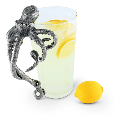 Pewter Octopus Handle Glass Pitcher | Coastal Decor | Pitchers