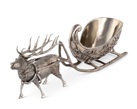 Pewter Reindeer Sleigh Centerpiece | Seasonal | Christmas