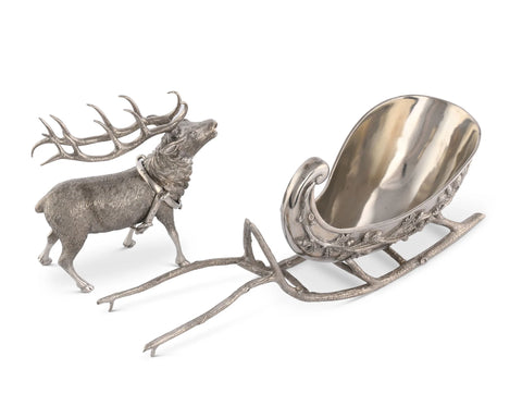 Pewter Reindeer Sleigh Centerpiece | Seasonal | Christmas