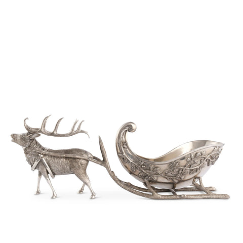 Pewter Reindeer Sleigh Centerpiece | Seasonal | Christmas
