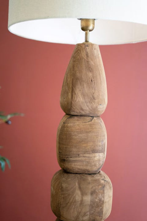Quad Carved Mango Wood Table Lamp with Fabric Shade | Island Decor | Lighting