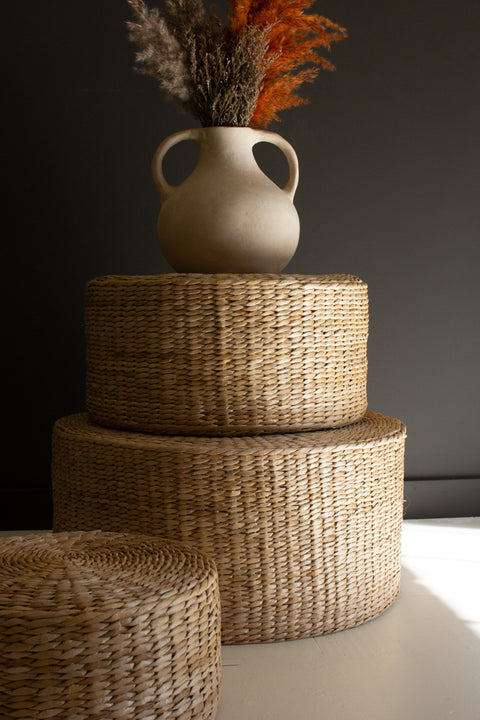 Round Natural Seagrass Risers Set of 3 | Island Decor | Furniture