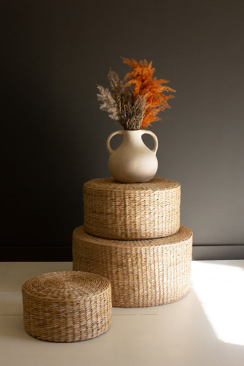 Round Natural Seagrass Risers Set of 3 | Island Decor | Furniture