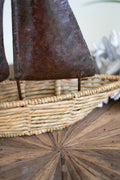 Seagrass Boat with Rustic Hand Hammered Metal Sails | Nautical Decor | Home Accessories