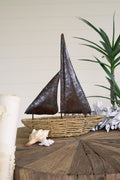 Seagrass Boat with Rustic Hand Hammered Metal Sails | Nautical Decor | Home Accessories