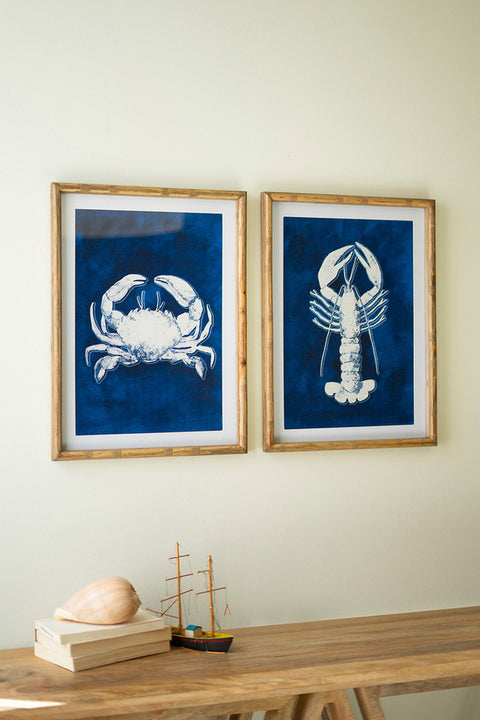 Set of 2 Crustation Prints Under Glass | Coastal Decor | Wall Art