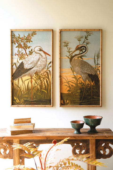 Set of 2 Framed Heron Prints under Glass | Coastal Decor | Wall Art
