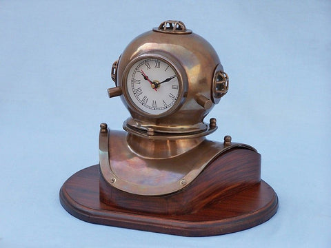Antique Brass Decorative Divers Helmet Clock | Nautical Decor | Home Accessories