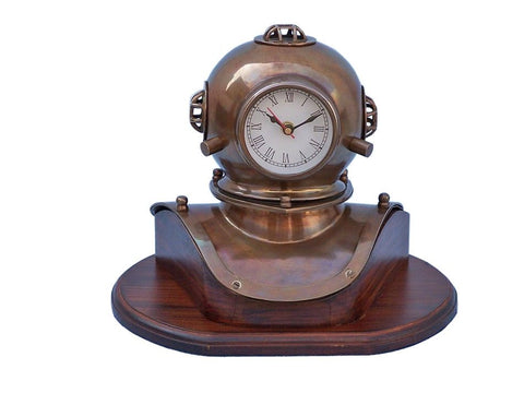 Antique Brass Decorative Divers Helmet Clock | Nautical Decor | Home Accessories