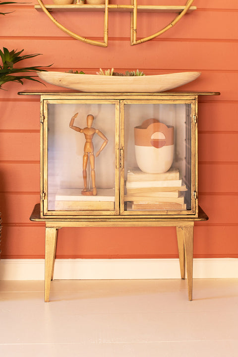 Antique Brass and Glass Two Door Cabinet | Island Decor | Furniture
