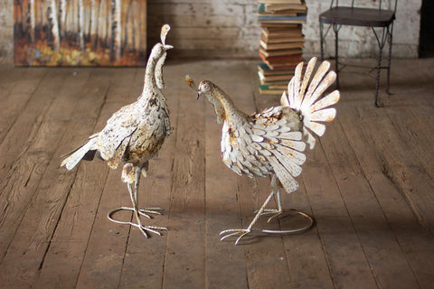 Antique White Metal Turkeys Set of 2 | Seasonal | Thanksgiving