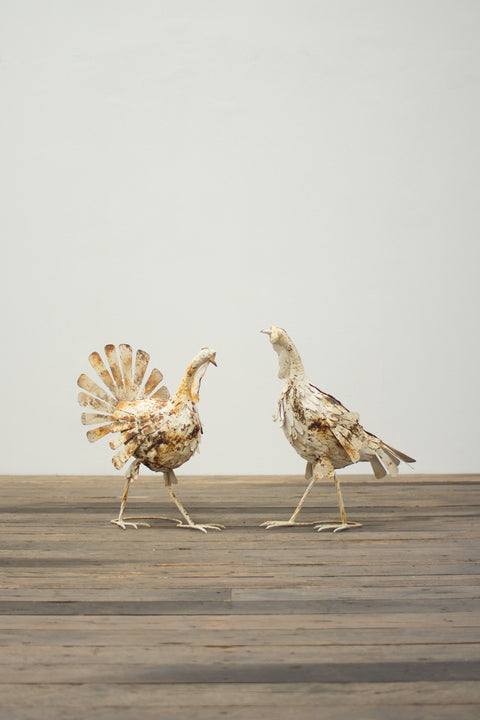 Antique White Metal Turkeys Set of 2 | Seasonal | Thanksgiving