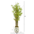 Bamboo Plant In Floral Print Planter | Island Decor | Artificial Flowers