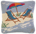 Beach Chairs Hooked Wool Pillow | Coastal Decor | Pillows