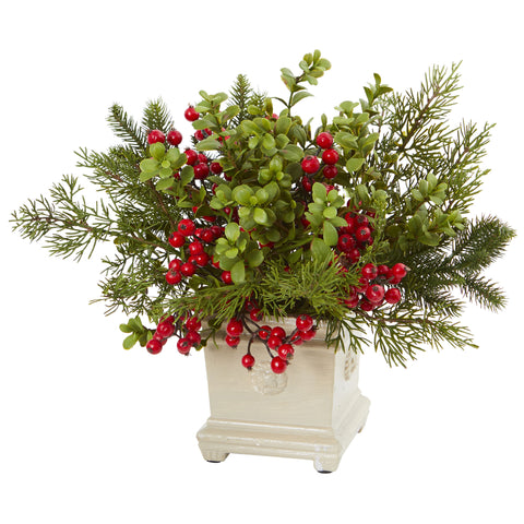 Berry and Pine Arrangement | Seasonal | Artificial Flowers