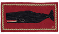 Black Whale on Red  Hooked Wool Rug | Nautical Decor | Rugs