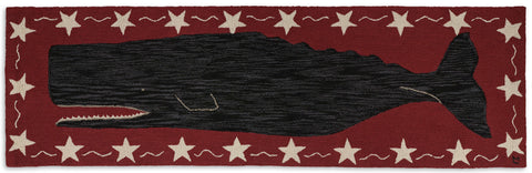 Black & Gray Whale on Red Runner | Nautical Decor | Rugs