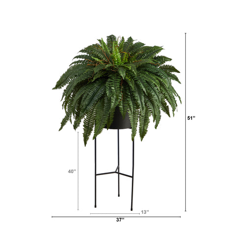 Boston Fern Plant In Black Planter | Island Decor | Artificial Flowers