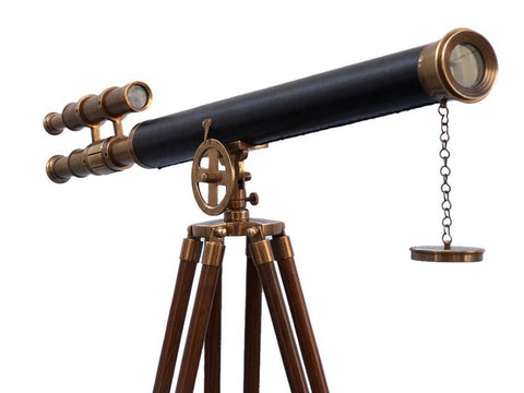 Floor Standing Antique Brass With Leather Griffith Astro Telescope | Nautical Decor | Home Accessories