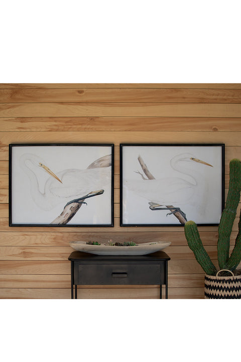 Framed Heron Prints under Glass Set of 2 | Coastal Decor | Wall Art