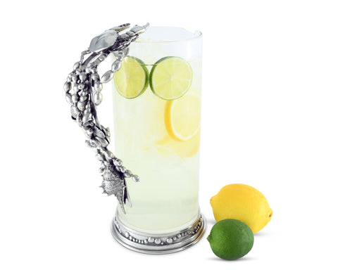 Glass Pitcher Pewter Marine Life Handle | Coastal Decor | Pitchers