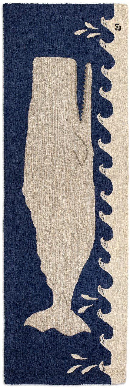 Great White Whale on Navy Runner | Nautical Decor | Rugs