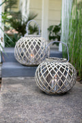 Low Round Grey Willow Lantern With Glass | Island Decor | Outdoor