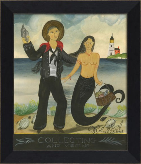 Mermaid Collecting Shells Framed Print - Island Decor - Wall Art