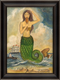 Mermaid Looking in Mirror Green Tail Framed Print | Island Decor | Wall Art