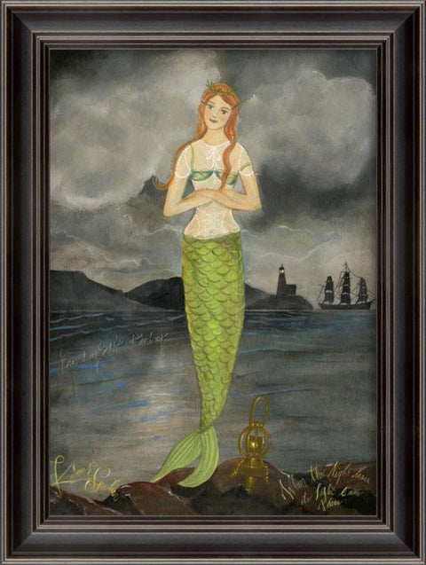 Mermaid Providing Safe Harbor Framed Print | Island Decor | Wall Art