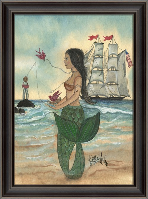 Mermaid with Tattoo Framed Print | Island Decor | Wall Art