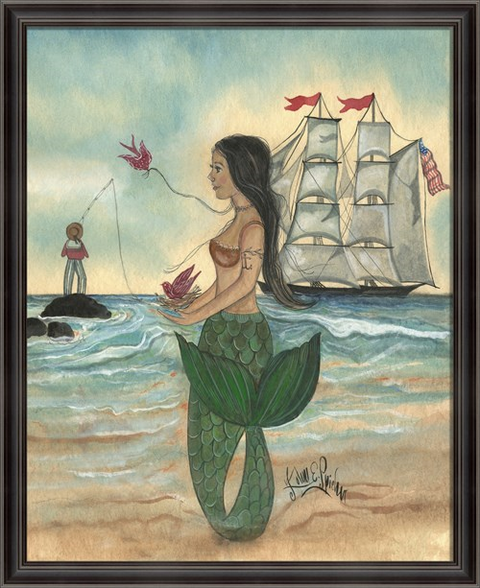 Mermaid with Tattoo Framed Print | Island Decor | Wall Art