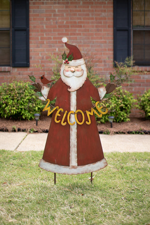 Painted Metal Welcome Santa Yard Art | Seasonal | Christmas