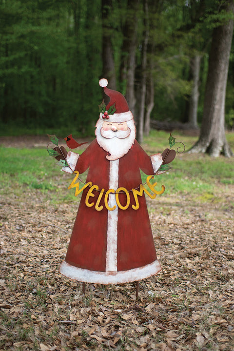 Painted Metal Welcome Santa Yard Art | Seasonal | Christmas
