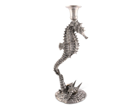 Pewter Seahorse Candlestick | Coastal Decor | Candleholders