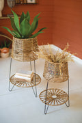 Seagrass and Iron Plant Stands Set of 2 | Island Decor | Home Accessories