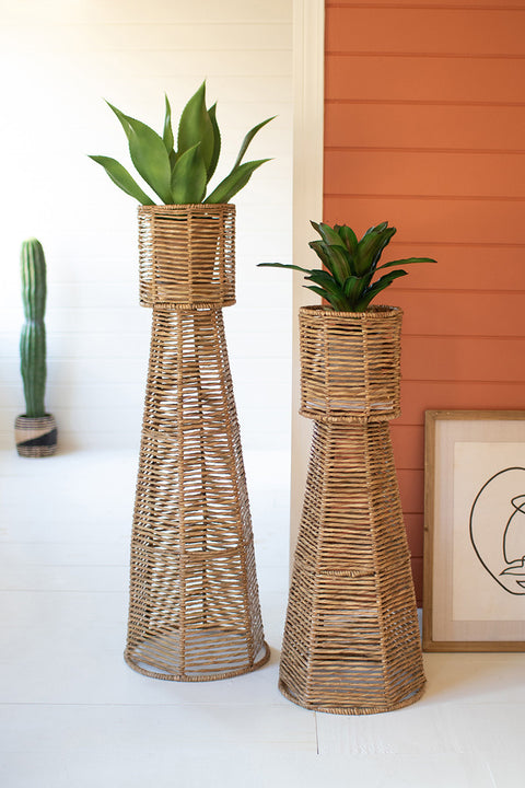 Seagrass and Iron Planter Towers Set of 2 | Island Decor | Furniture