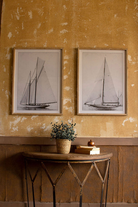 Set of 2 Framed Sailboat Prints under Glass | Nautical Decor | Wall Art