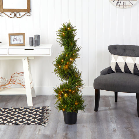 Spiral Cypress Artificial Tree With 80 Clear LED Lights | Seasonal | Artificial Flowers
