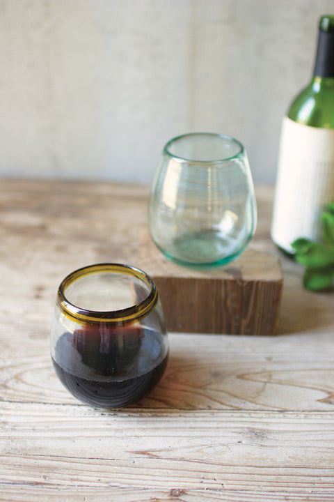 Stemless Wine Glass with Amber Rim Set of 6 | Coastal Decor | Home Accessories