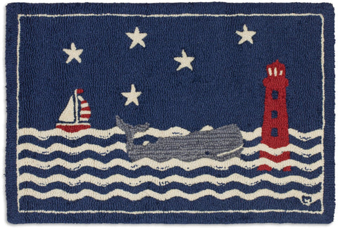 Wavy Whale Hooked Wool Rug | Nautical Decor | Rugs