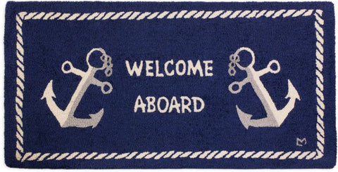 Welcome Aboard Hooked Wool Rug | Nautical Decor | Rugs