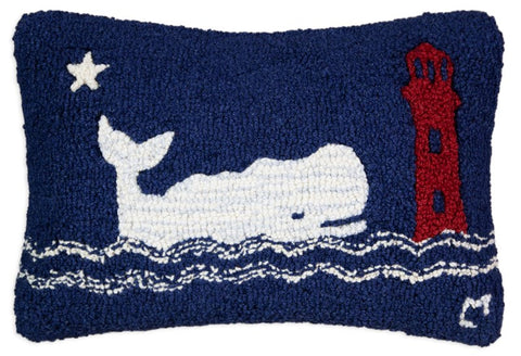 Whale Watch White Hooked Wool Pillow   | Nautical Decor | Pillows